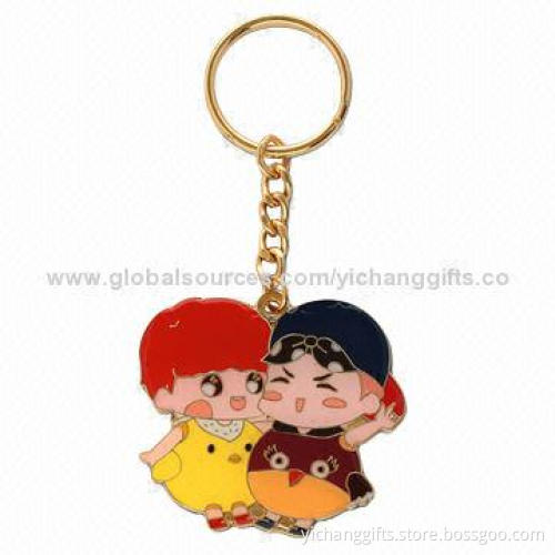 Cute Character Keychain, Imitation Enamel, Gold/Silver Plating, for Promotion, Various Attachment